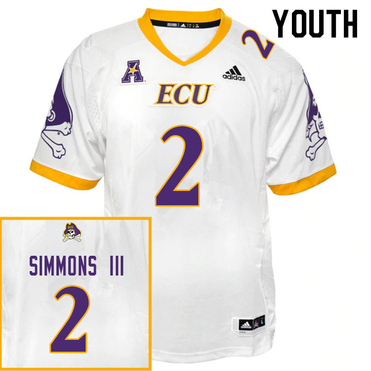Youth #2 Walter Simmons III ECU Pirates College Football Jerseys Sale-White